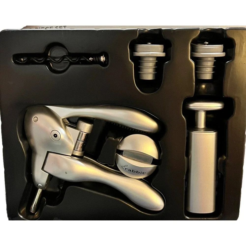 Rabbit Corkscrew & Wine Preserver Vacuum Pump 6 Piece Set Pre-owned In Box